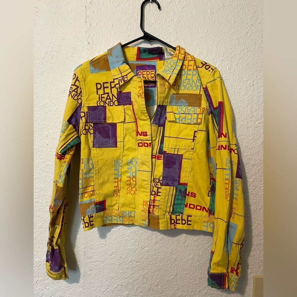 90’s Pepe Jeans Yellow and Purple Jean street ware Jacket sz L